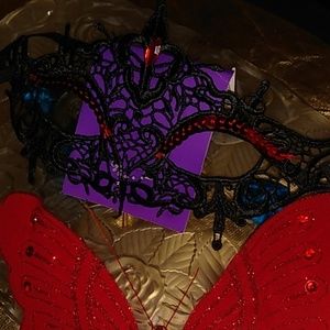 9-FWP- Blac and red Halloween mask. Lace embroided